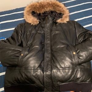 Men’s Black Leather Bomber. Excellent/MC 2XL